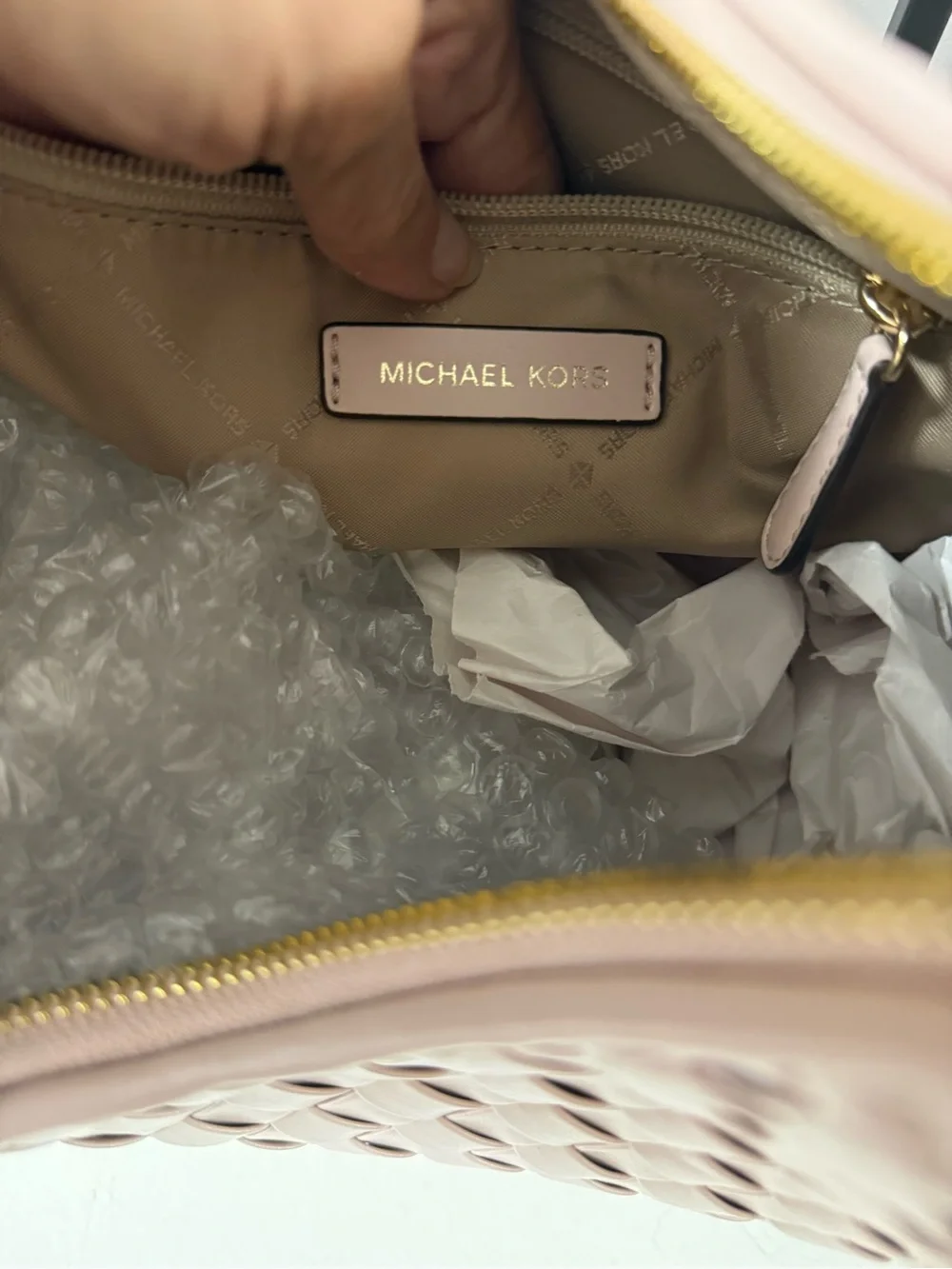 Michael Kors Woven Shoulder Hobo in Light Blush Pink
